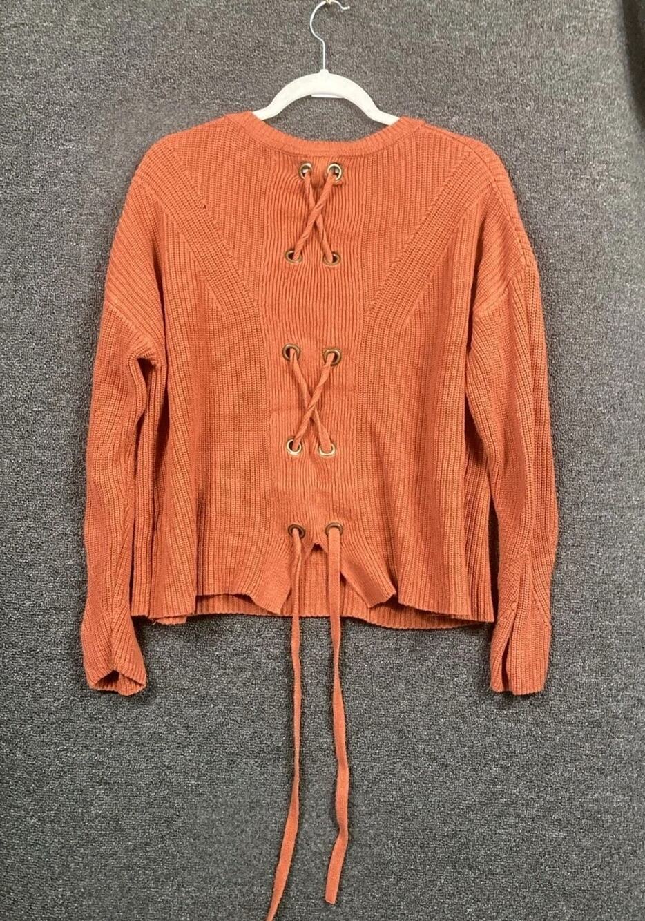 Lucky Brand Knit Cropped Sweater Womens Size XL Brown Tie In Back Chunky